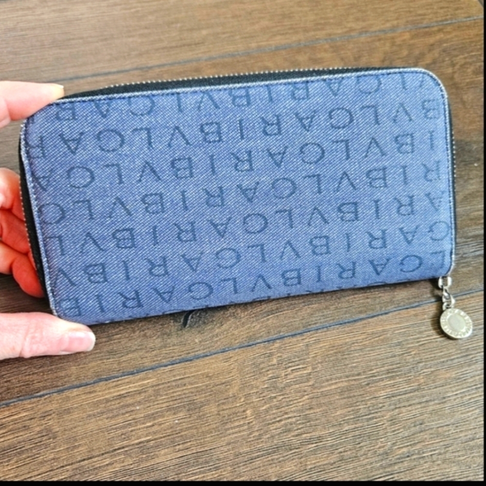 Bvlgari Denim Blue Rettare Logo Mania Zip-Around Wallet
